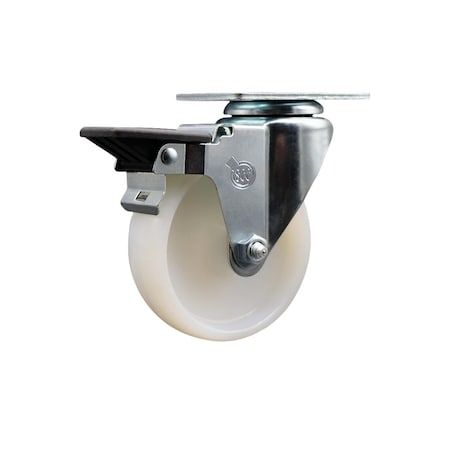 Service Caster 4'' Nylon Wheel Swivel Top Plate Caster with Posi Brake SCC-20S414-NYS-PLB